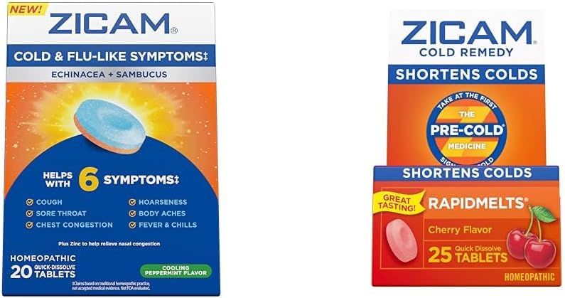 Zicam studená a chrípka Príznaky 20 Tablety studená Remedy Zinok Rýchle melóny 25 gróf Homeopatické studené skratky
