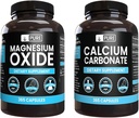 Pure Original Ingredients Calcium Carbonate and Magnézium Oxide Bundle, 365 Kapsule Každý, Žiadne náplne, Alwasy Pure