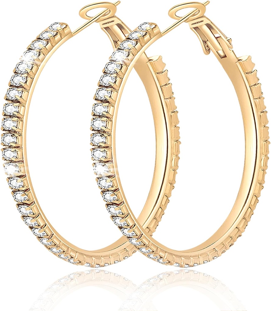 Veľký veľký 925 Sterling Silver Hoop náušnice pre ženy Pave Crystal 14k Platené zlaté obruče náušnice pre ženy tenké Sparkly Cubic Zirconia vyhlásenie Kamienky Jewelry Non Tarnish Hypoallergenic