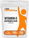 BulkSupplements.com Prášok kyseliny askorbovej - vitamín C doplnok, pre imunitnú podporu - kyselina askorbová Food Grade, bez lepidla, 1g na obsluhu, 500g (1,1 lbs) (Pack of 1)