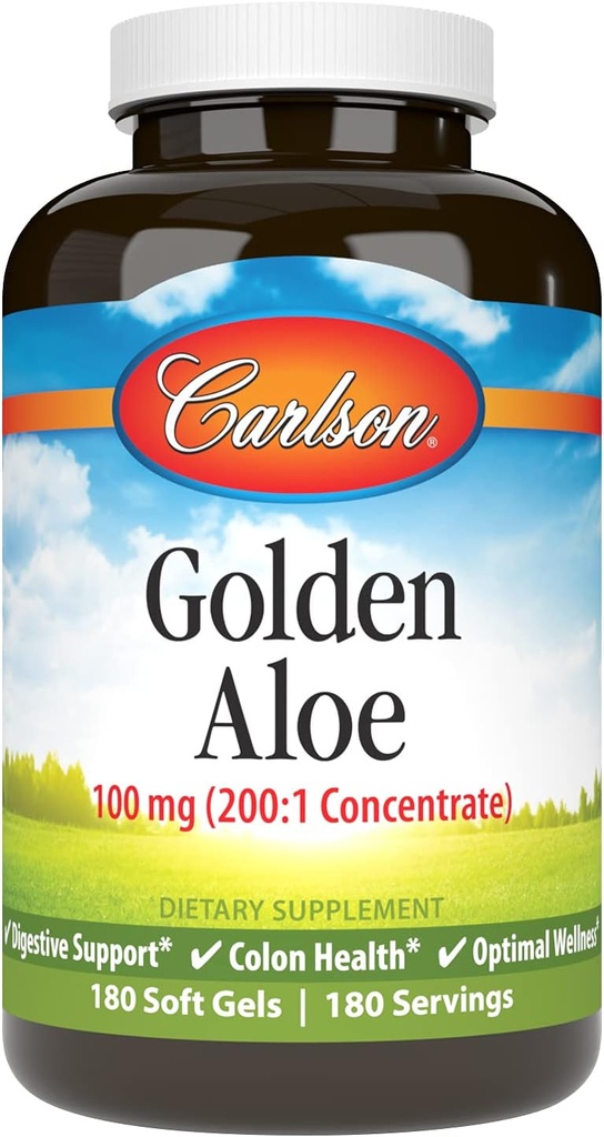 Carlson - Golden Aloe, 100 mg (200:1) Concentrate), Digestive Support & Colon Health, Optimal Wellness, 180 Softgels