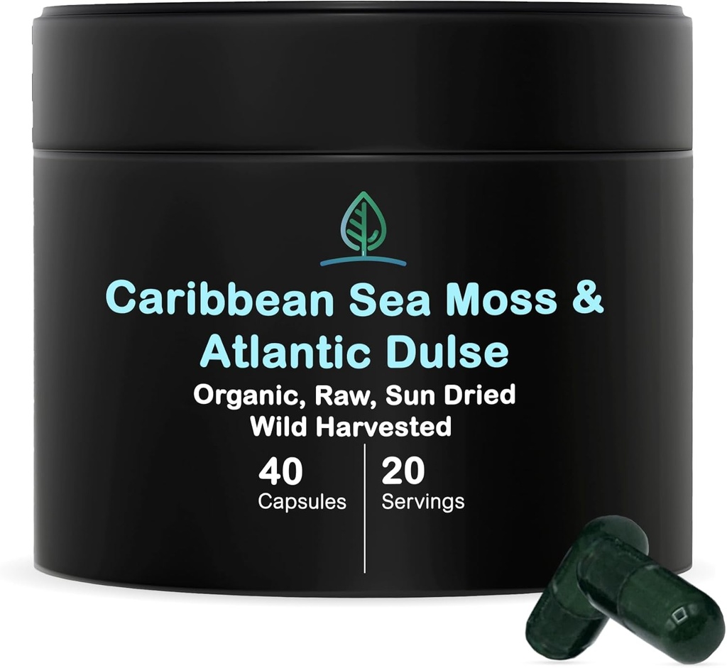 Holistic Bin Organic Sea Moss Capsules 100% Pure Caribbean Sea Moss + Dulse Seaweed 
