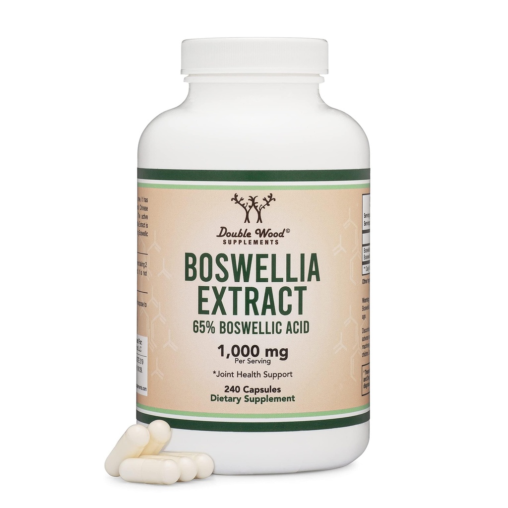 Boswellia Serrata - 240 kapsúl (Max Strength 1000mg of 65% Boswellic Acid Extract) Boswellia Extract Capsules (Joint Support Supplement for Joint Health) Tretia strana testované dvojitým drevom