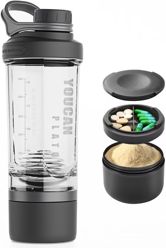 21 oz Protein Shaker fľaša s práškom skladovanie Kontajner-Shaker poháre pre Protein Shakes-pre cvičenie fľašu - mixér pohár-Gym Šport Voda fľaša -Vyrobené s Tritan BPA zadarmo,s Whisk gule (čierna)