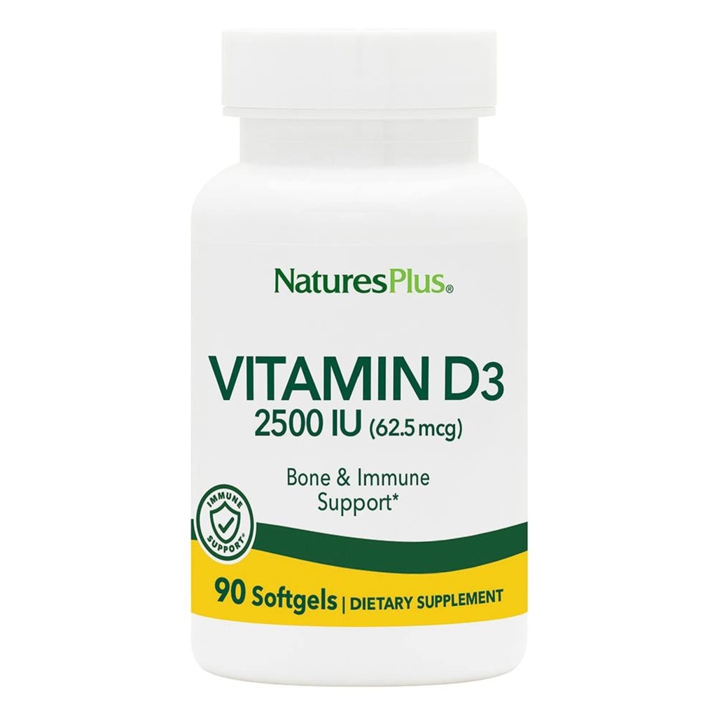 PrírodaPlus Vitamín D3 (Cholekalciferol) - 2500 iu, 90 Softgels - Zdravie kostí, Zdravie srdca a imunitný systém Suplement, Biodostupná aktívna forma - Bezlepkové - 90 Servisov