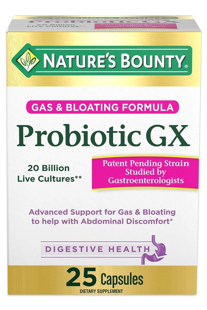 Nature's Bounty Probiotic GX, pomáha s Príležitostným plynom a kvitnutím, Dietary Supplement, Tráviace zdravie, 25 kapsúl