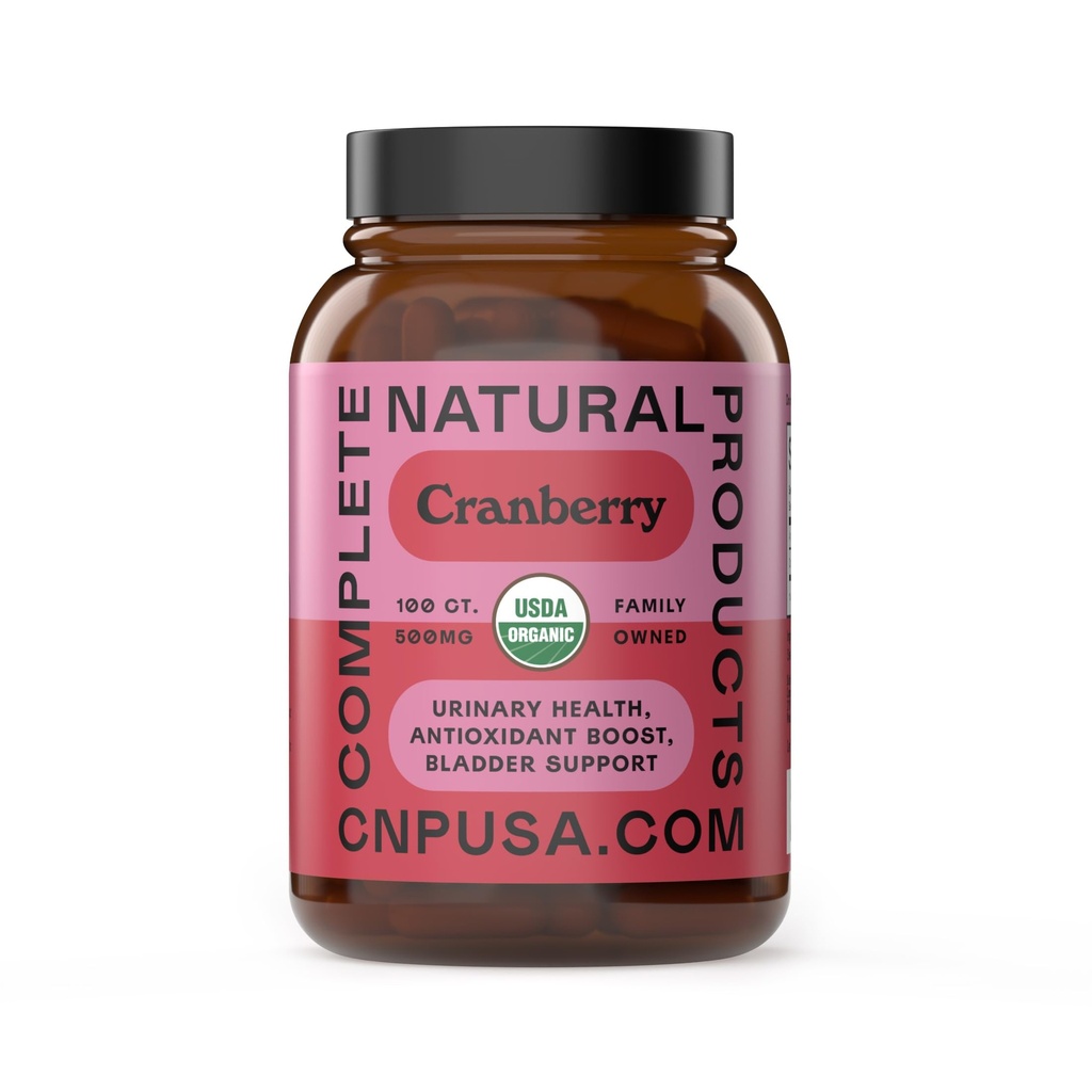 Organic Cranberry Capsules 500mg by Complete Natural Products - Cranberry Supplements for Women, Plant Based Powder for Urinary Tract & Bladder Support, Vegan Non GMO No Fillers Formula Made in USA