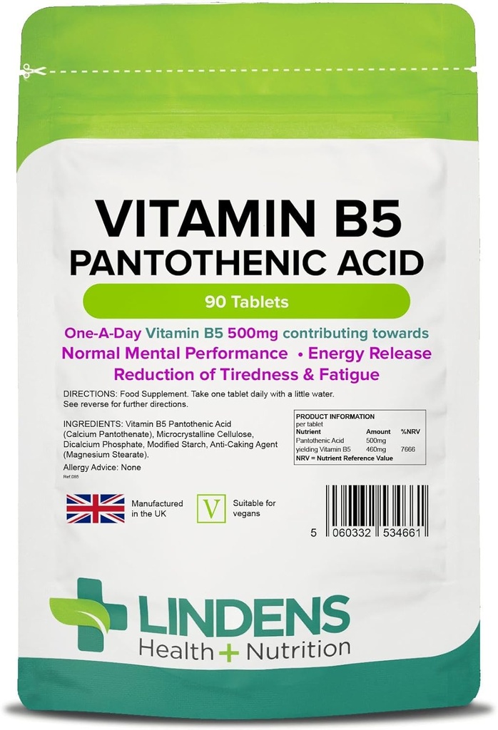 Lindens Vitamín B-5 B5 100 x 460 mg tablety (kyselina pantoténová)