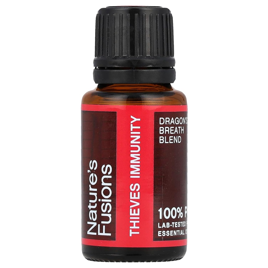 Nature's Fusions Imunity Thieves Oil Essential Oil Blend - 15 ml - Germ Fighter, Health Guard, Aceit Ratero - Dragon's Breath Protectionve - Klobúk, citrón, Škorica, Eucalyptus, Peppermint, Oregano