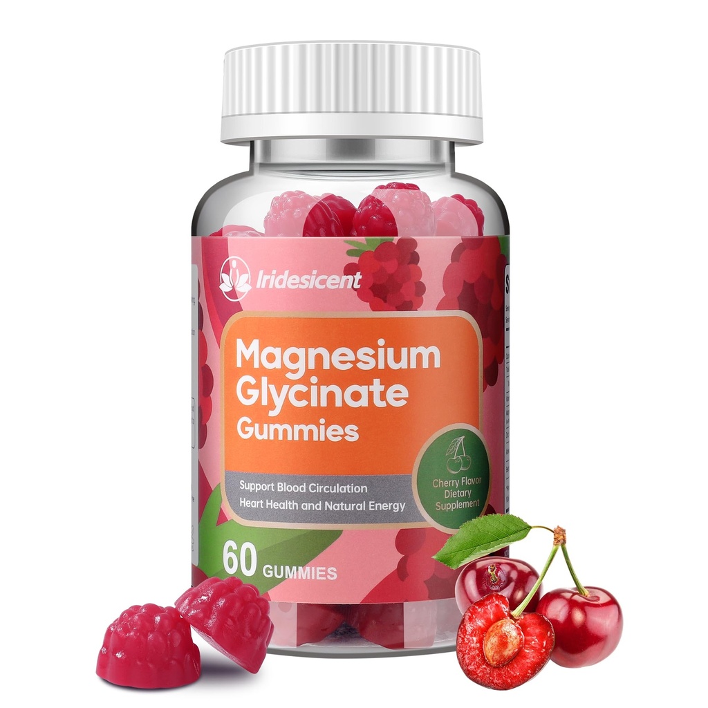 Glycinát horečnatý Gummies 400mg, Supplement bez cukru Magnézium w/Ashwagandha, Zinok, Vegán Magnézium Glycinate Supplement pre dospelých - 60 Cherry Gummies