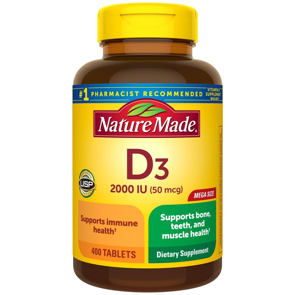 Prírodný vitamín D3 2000 IU (50 μg), vitamín D doplnok pre kosti, zuby, svalovú a imunitnú podporu, 400 tabliet, 400 dní
