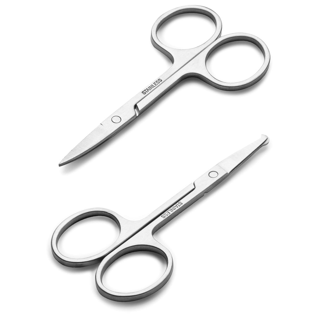 Tvárové vlasy Malé grooming Nožnice pre mužov Ženy - obočie, nosné vlasy, fúzy, bradavice, riasy, ucho Trimming Kit - zakrivené a okrúhle bezpečnostné clippery pre rezanie vlasov - 2PCS Silver