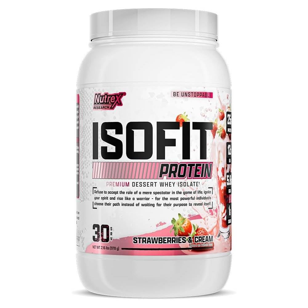 Nutrex Research IsoFit Srvátka Protein Powder Instantized 100% Srvátkový Protein Isolát (30 Servíry (Pack of 1), Jahody a smotana)