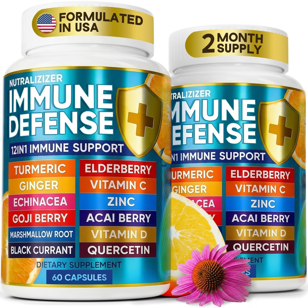 12 v 1 Premium Imunitná obrana Vitamíny - Imunitný doplnok w/Vitamin D3 5000 IU Vitamín С 1000mg Zinс 50mg - Luxe Choice for Premium Immune Suplement - with Echinacea Elderber and Ginger - 120 Caps