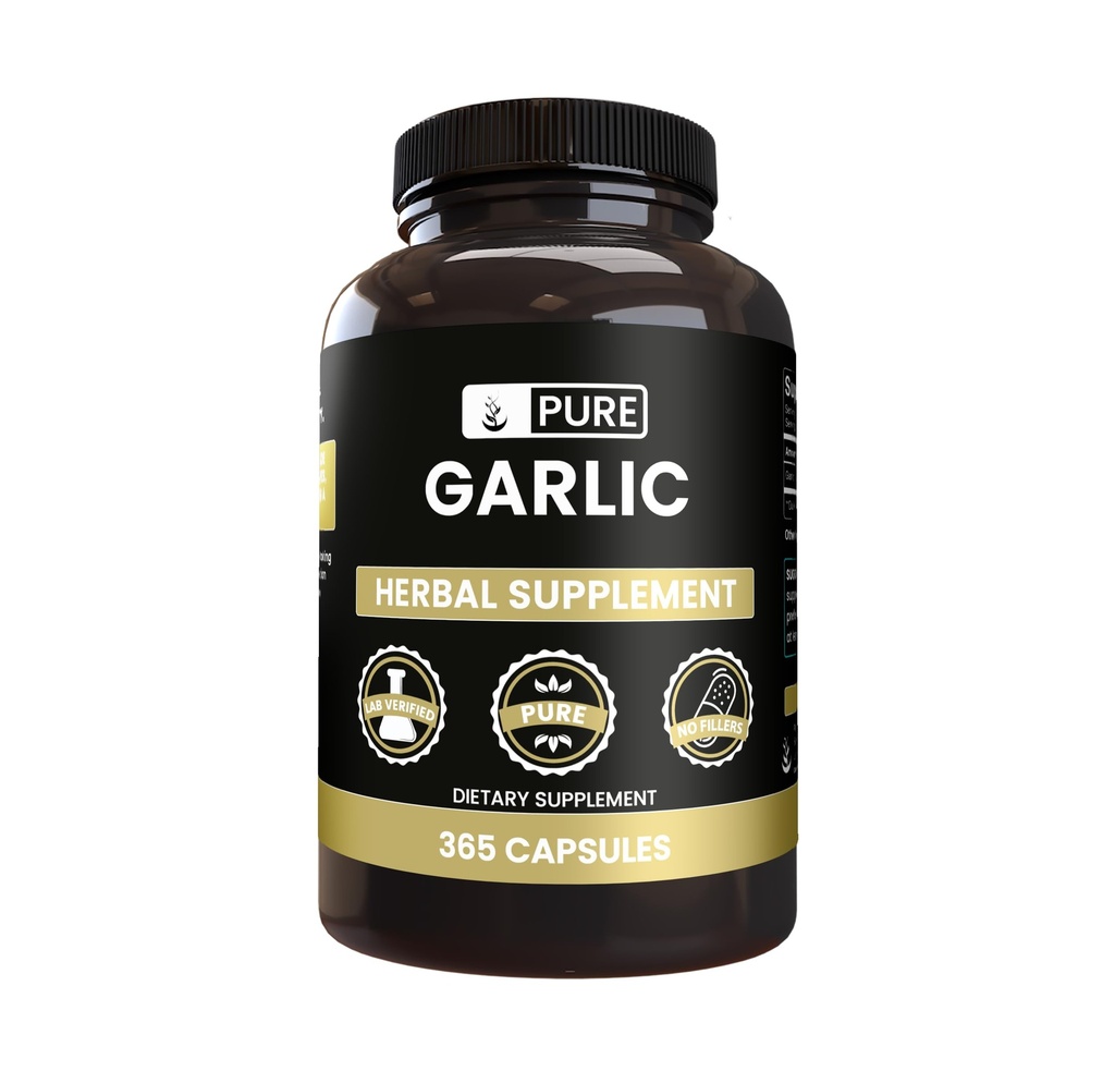 Pure Original Ingrediencie Cesnakový extrakt (365 Kapsule) Nie horčík alebo ryžové výplne, Vždy čisté, Lab Overified