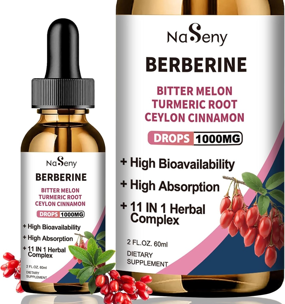 Berberine Liquid Drops-Berbine HCL kvapky s cejlón škorica, horký melón, kurkuma, tekutý bylinný extrakt doplnok pre imunitné a tráviace zdravie (60ml)