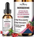 Berberine Liquid Drops-Berbine HCL kvapky s cejlón škorica, horký melón, kurkuma, tekutý bylinný extrakt doplnok pre imunitné a tráviace zdravie (60ml)