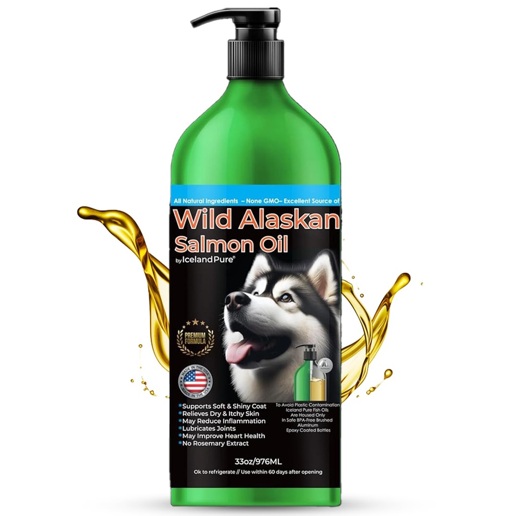 Island Pure Wild Aljašský lososový olej pre psy a mačky, Omega-3 rybí olej, tekutý doplnok pre zvieratá, podporuje imunitný systém a zdravie srdca, 33oz