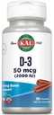 KAL Vitamín D3 Žuvačky 50 μg, vitamín D 2000 IU ako cholekalciferol, bez cukru, prírodná škorica chuť D3 vitamín, imunitná podpora a zdravie kostí, 100 dávok, 100 žuvačiek