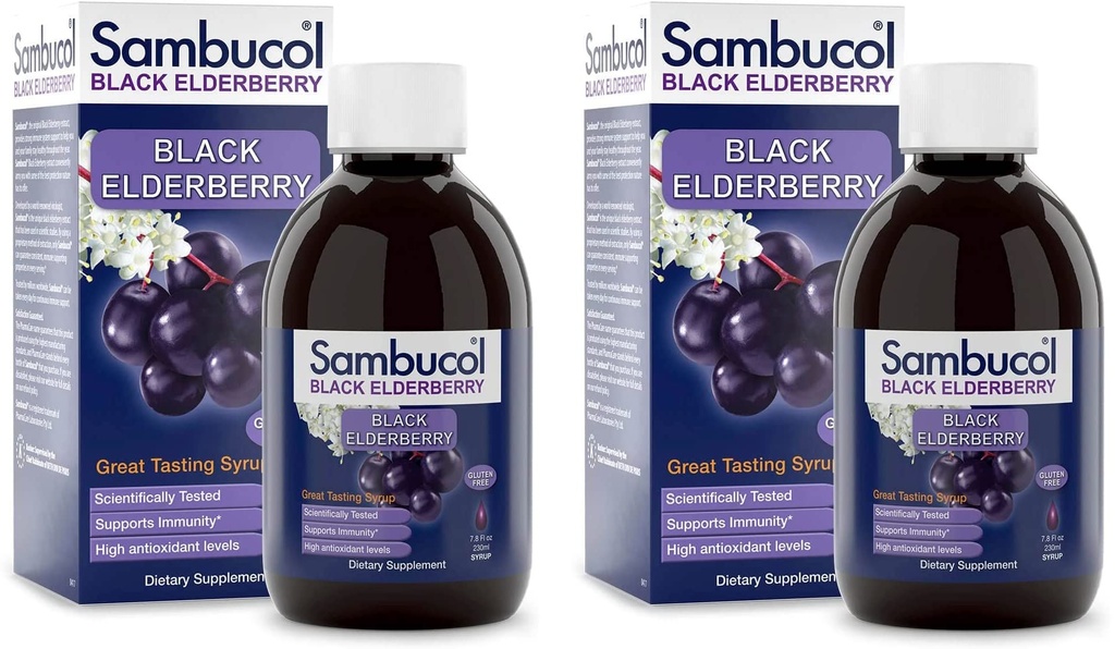 Sambucol Black Elderberry Sirup - Sambucus Elderberry Sirup, Black Elderberry Liquid, Immune Support, High Antioxidants, Gluten Free - Pôvodná formula, 7.8 Fl Oz (Pack of 2)