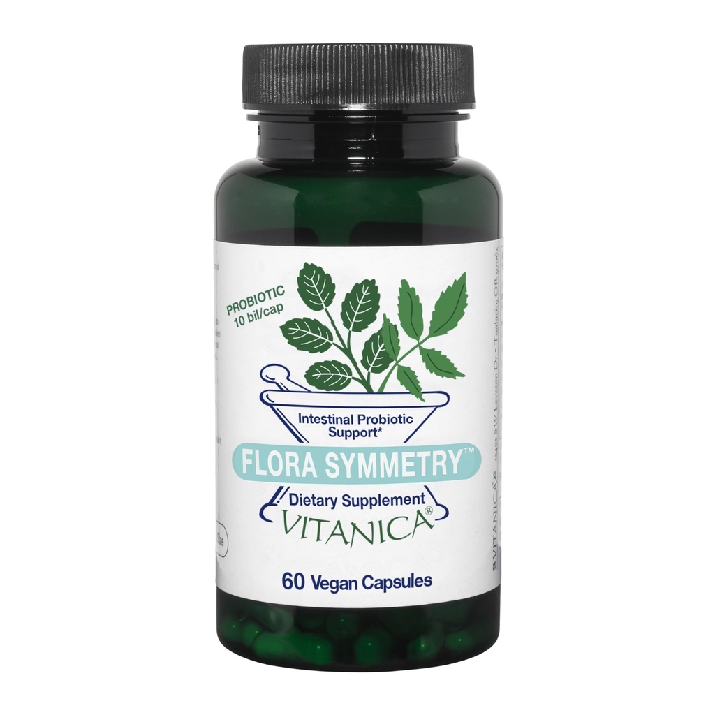 Vitanica Flora Symetria, Policajt Stable Probiotic Supplement, Dr Formulované probiotiká pre ženy, Probiotiká pre mužov a dospelých, Acidophilus Probiotic, Non-GMO, Vegan, 60 Kapsule