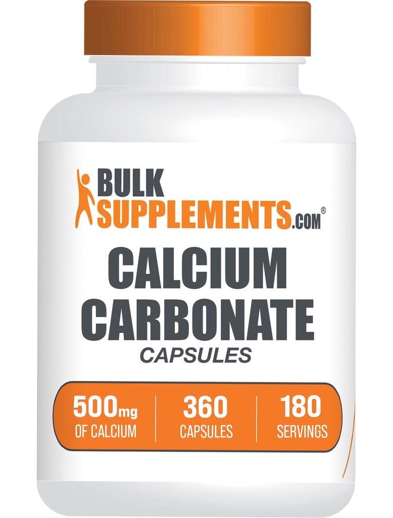 BulkSupplementments.com uhličitan vápenatý Kapsule - uhličitan vápenatý doplnok, uhličitan vápenatý 500mg - vápnik doplnok, bez lepidla, 2 Kapsule naserving, 360 Kapsule (Pack of 1)