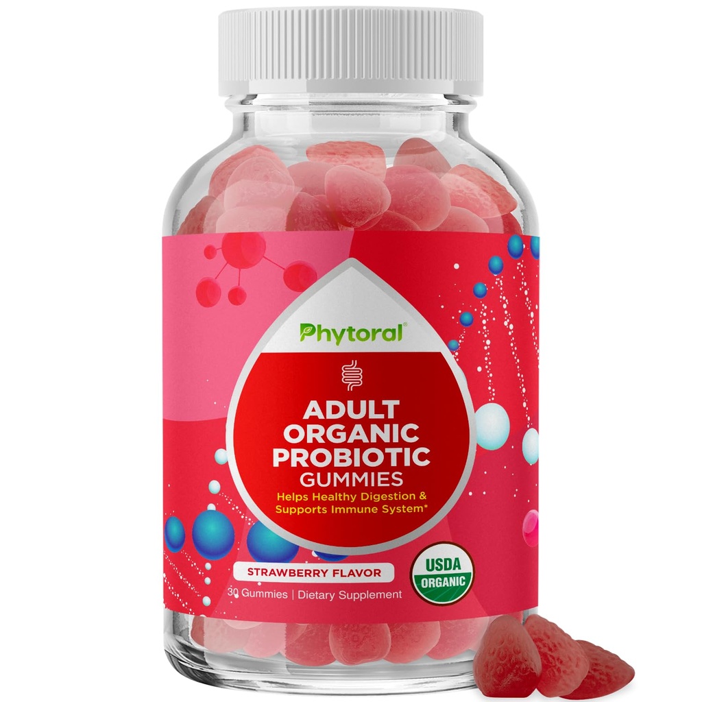 Zdravé Gut Probiotické Gummy pre dospelých - Organické probiotiká pre zdravie Gut Zmiernenie žalúdka a Imunitná podpora - Tráviace zdravie Chewable Probiotické Gummy pre ženy a mužov - 5 miliárd CFU