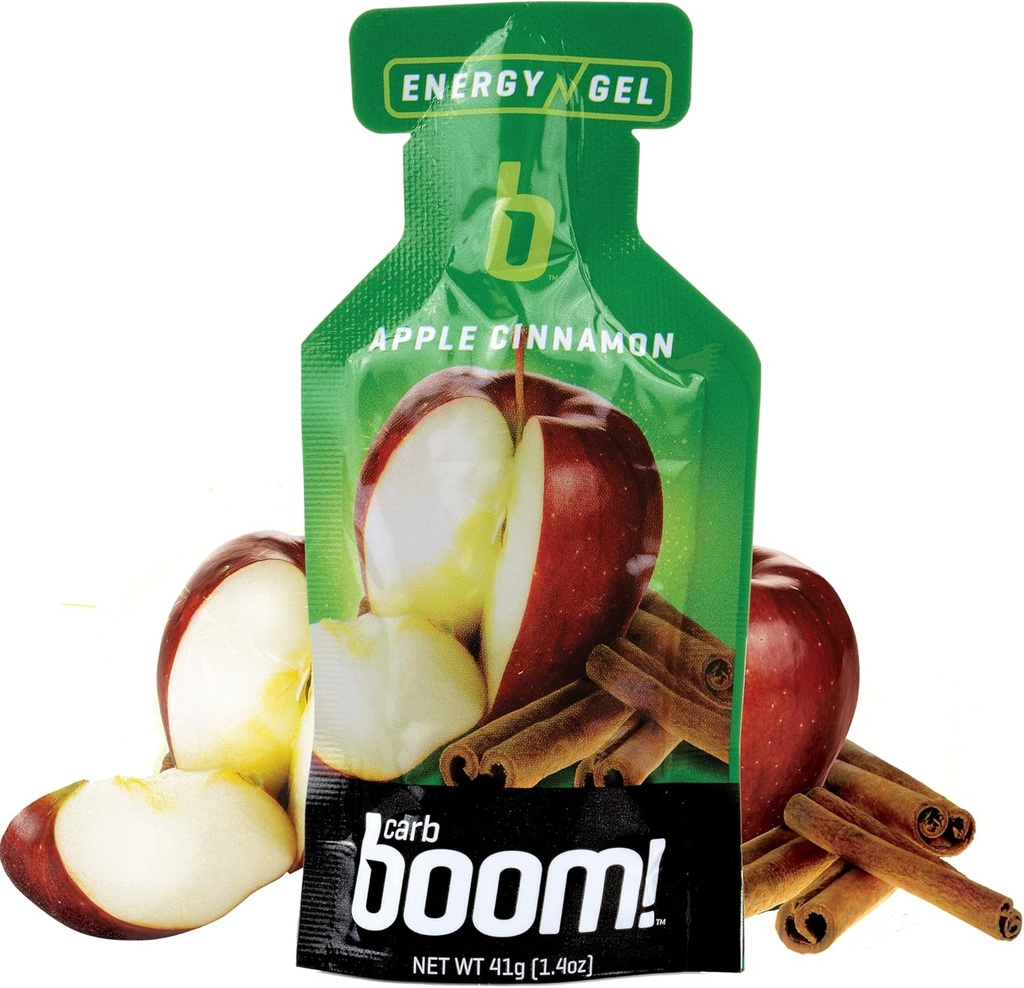 Boom Nutrition - Carb Boom Energy Gel - Fruit-Flavred Energy Gels - Cvičenie Gel - Energy Gel for Cycling - Beh Gel - Natural Energy Gel - Apple Cinnamon (24 Balenie)