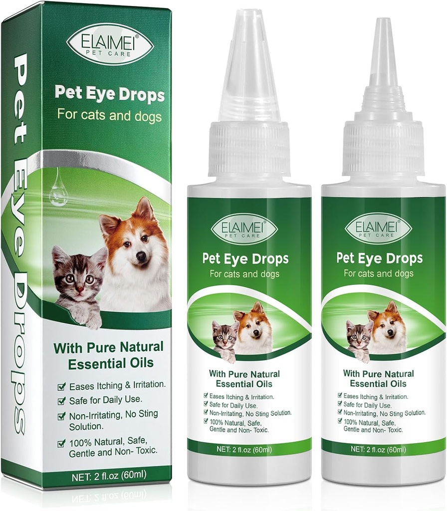 Očné kvapky pre psy a mačky, Jemné Formulované psie kvapky, Flush & Soothe Očné podráždenie podporuje oči Relief Eye Eye Eye Cleaner, - Pet Eye Gentle Care Supplement Cats Drops for Eyes - 4.04 fl oz