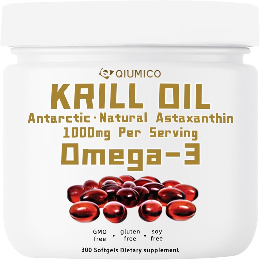 Olej z pancierovky antarktickej, bohatý na Omega-3s EPA, DHA a astaxantín, 1000mg na porciu, doplnok pre srdce a imunitu, 300 Soft-Gels