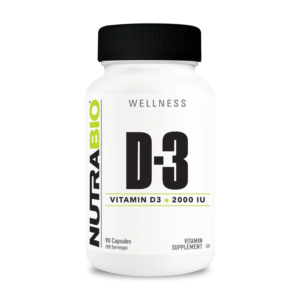 NutraBio vitamín D (2000 IU), Imunitná podpora - 90 Rastlinné kapsuly