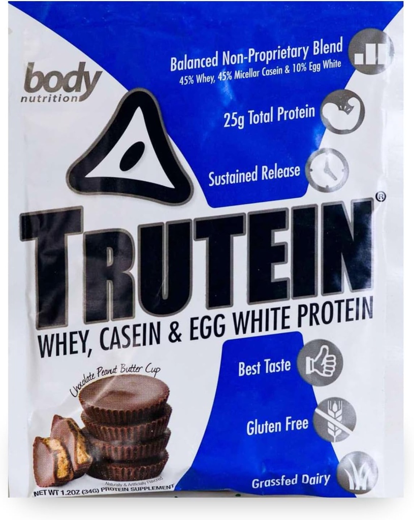 Telo Nutrition Trutein High Protein Powder 45% Srvátka, 45% Kazeín, 10% Vaječná bielka, Gluten-free, nízky sodík, tráva Fed Srvátka Protein, Gym Supplement & Breakfast Shake, Čokoládové arašidové maslo, 34g Vzorka