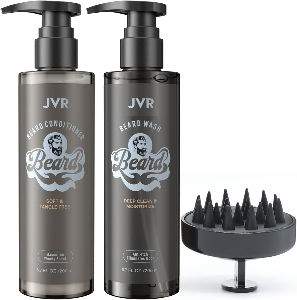JVR Beard Wash and Beard Conditioner pre mužov, Brada Šampón čistí a znižuje Frizz, Soften & Posilňuje, Organické s kokosom, Aloe, Poskytuje Shine pre suché a hrubé medvedíky, Brada starostlivosť (6.7oz)