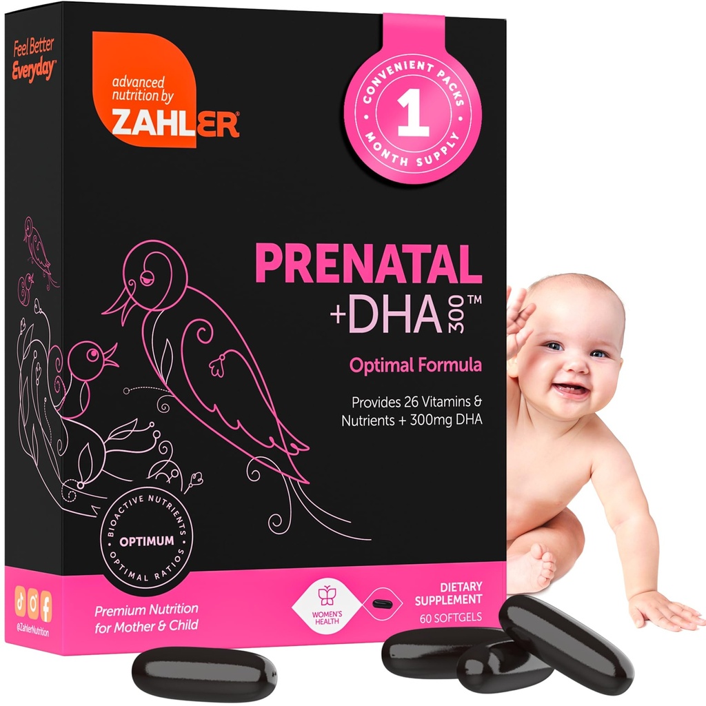 Zahler prenatálny vitamín s DHA a folátom - DHA doplnky a prenatálny multivitamín pre matku a dieťa - Kosher prenatálne DHA vitamíny so železom, Pre Natal Softgels 60 Počet