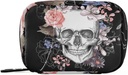 Naanle Watercolor Flower Skull Pill Box 7 Day Pill Case Travel Pill Organizer Bag with Zipper Portable Weekly Case Compact Size for Vitamin Supplement Holder