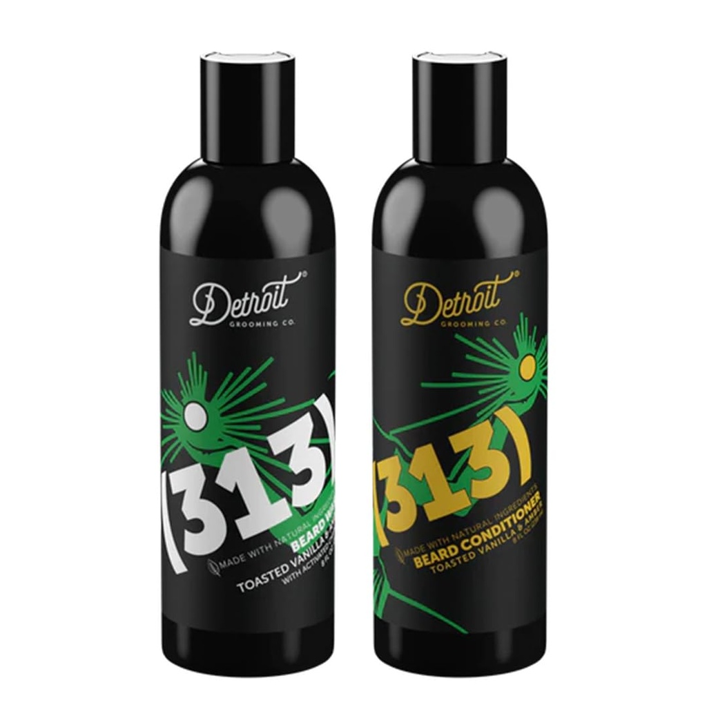 Detroit Grooming Co. Beard Wash and Beard Conditioner - Pánske sukne - zmäkčuje, posilňuje, hydratuje, infúziou w/Argan Oil, Apple Extract, & Aloe Vera - Toasted Vanilla Amber Vôňa - 313-8oz