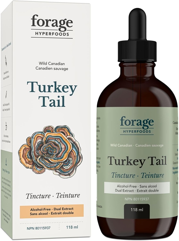 Krmoviny Hyperfoods- Alkohol-Free Canadian Wild Turecko Chvost Huba Superfood Liquid Supplement Extract Tincture, Vegan, non-GMO, Immune System a Gut Health Support, 118ML