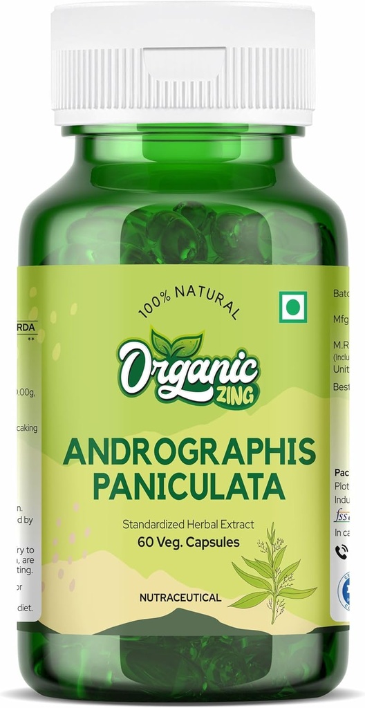 Organické ZING Andrographolide Supplement - Extrakt z Andrographis paniculata - Vegan & Gluten-Free - 60 Kapsule, 400mg Každý
