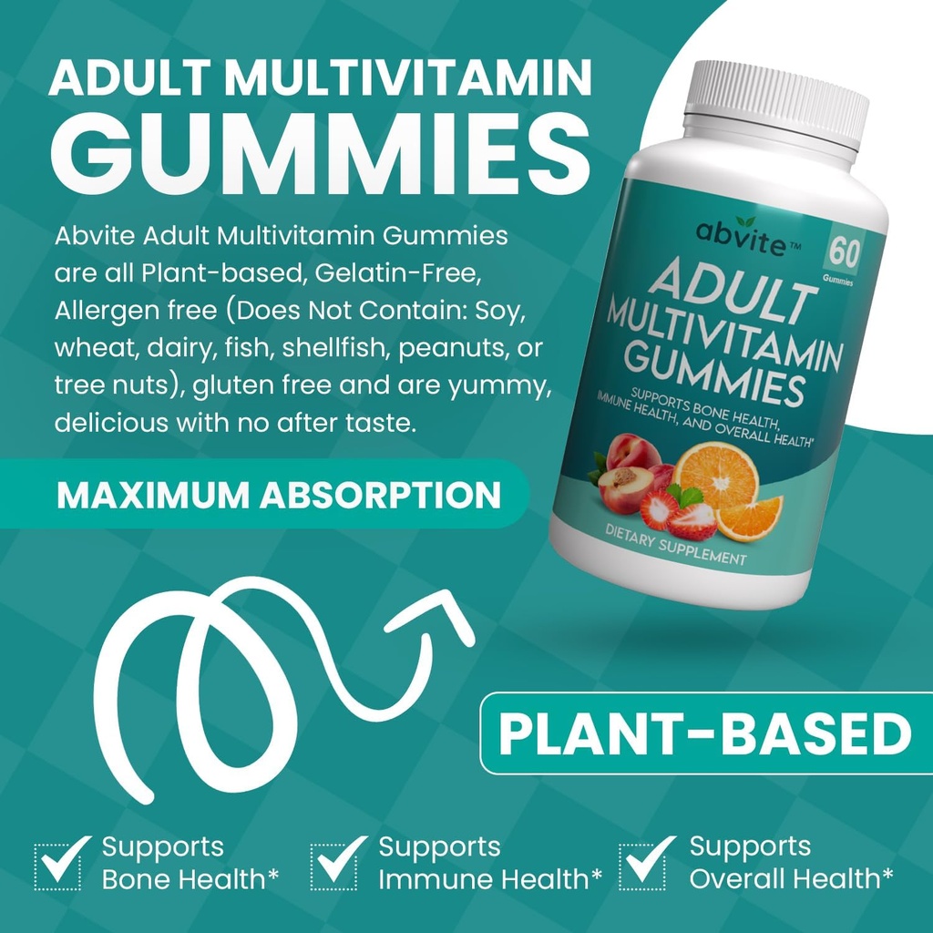 Plant-Based Multivitamínové Gummies, Denné multivitamíny pre mužov a ženy s vitamínmi A, C, D, E, B-3, B-6, B-12, Biotin, inozitol, non-GMO, bez lepidla, 60 Počet (30 dní dodávky)