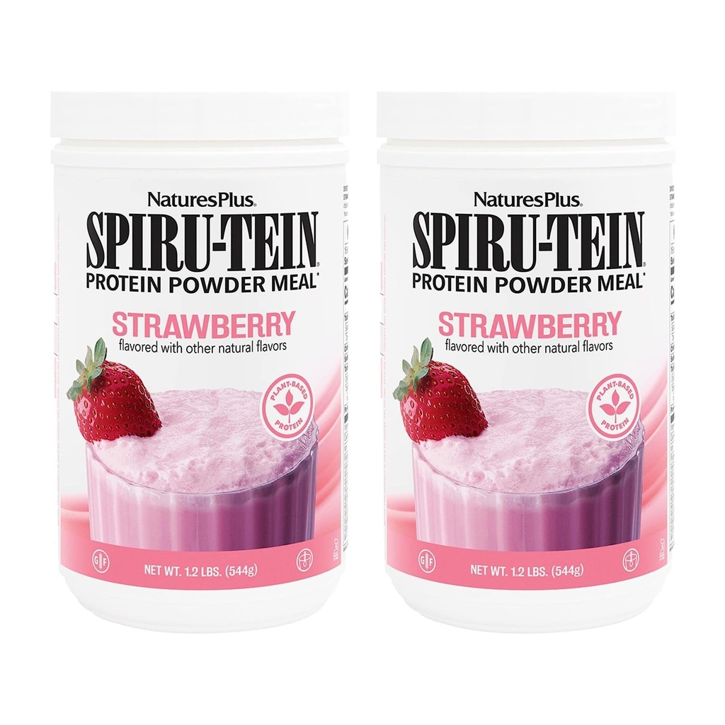 NaturesPlus SPIRU-TEIN, Strawberry - 1,2 lbs, balenie po 2 - Rastlinný proteín Shake - Non-GMO, Vegetarian, Gluten Free - 32 Celkom služby