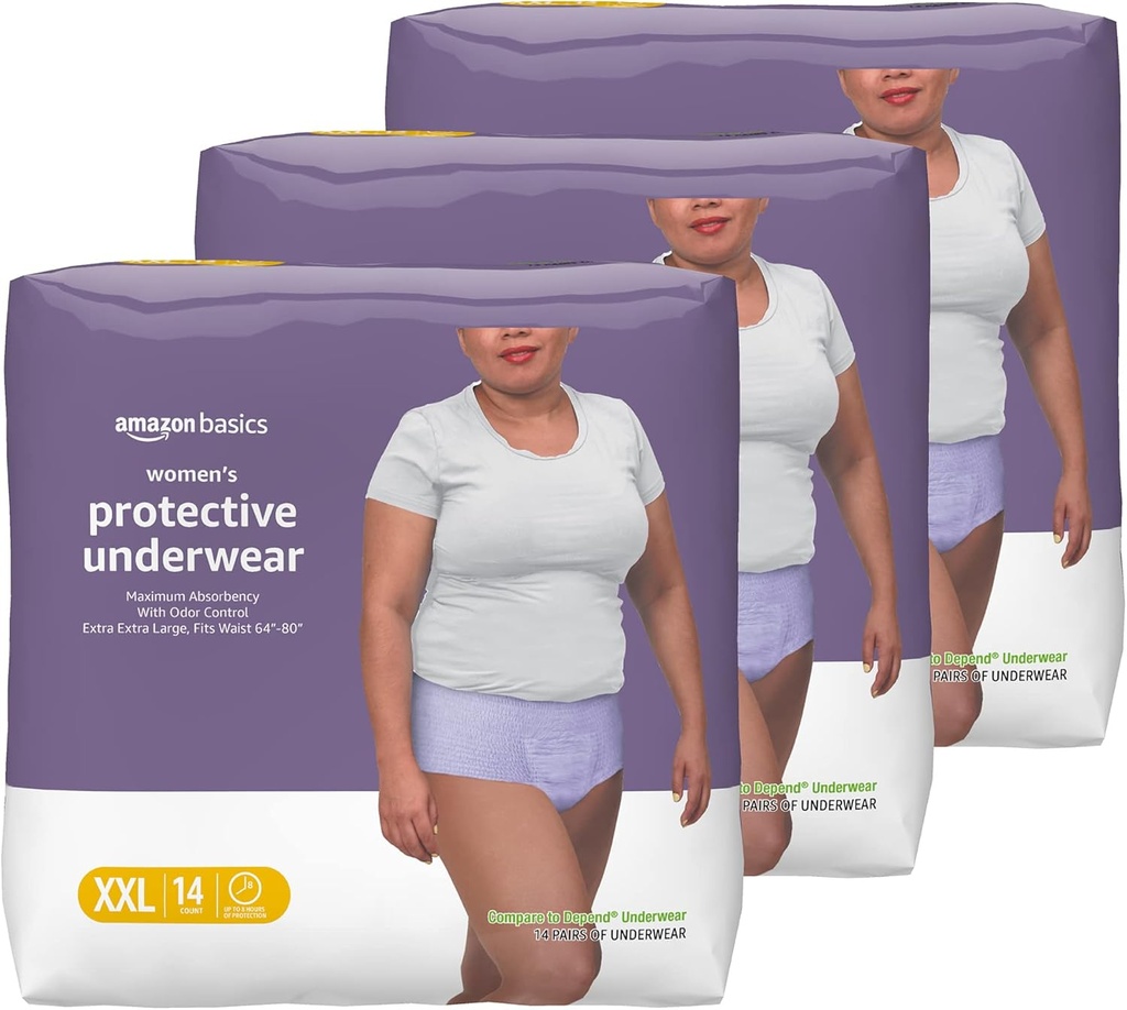 Amazon Basics Incontinence Spodná bielizeň pre ženy, Ochranné, Jednorazové, Popôrodné, Maximálna absorbencia, XX-Veľké, Lavender, 42 Počet (3 balenia po 14)