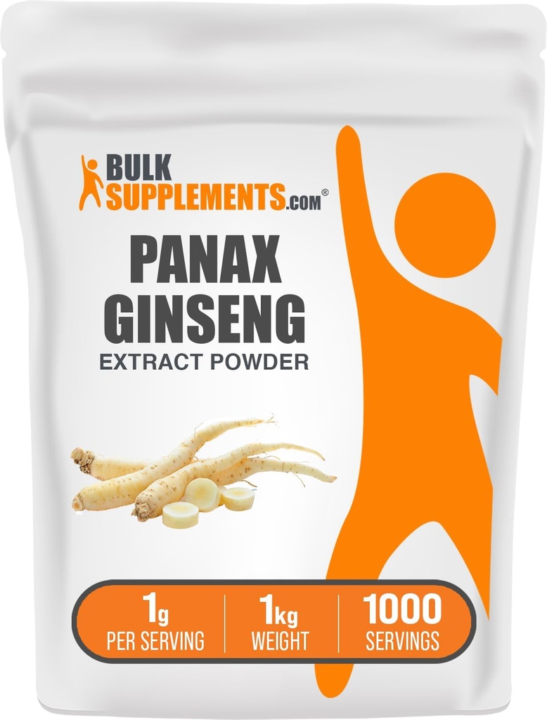 BulkSupplements.com Ginseng Root Extract Powder - Panax Ginseng Supplement, Bylinné doplnky - Vegan & Gluten Free, 1g per Serving, 1kg (2,2 lbs) (Pack of 1)