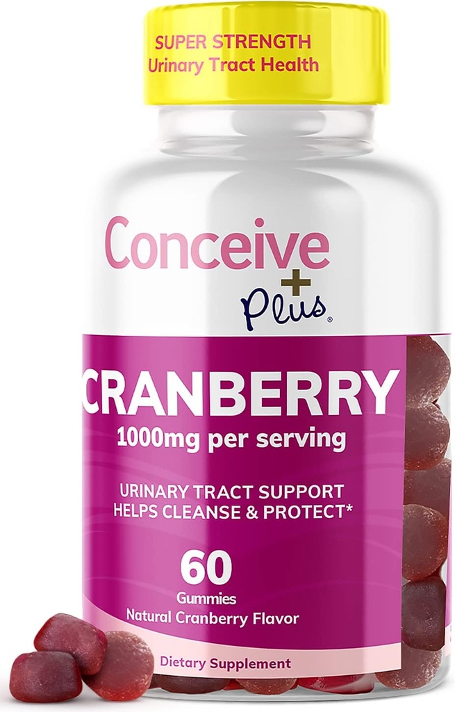 KONCEIVE PLUS Cranberry Gummies - 1000mg Sila Cranberry Gummy vitamíny, močové zdravie, 60 Gummy Count, 30 Day Supply