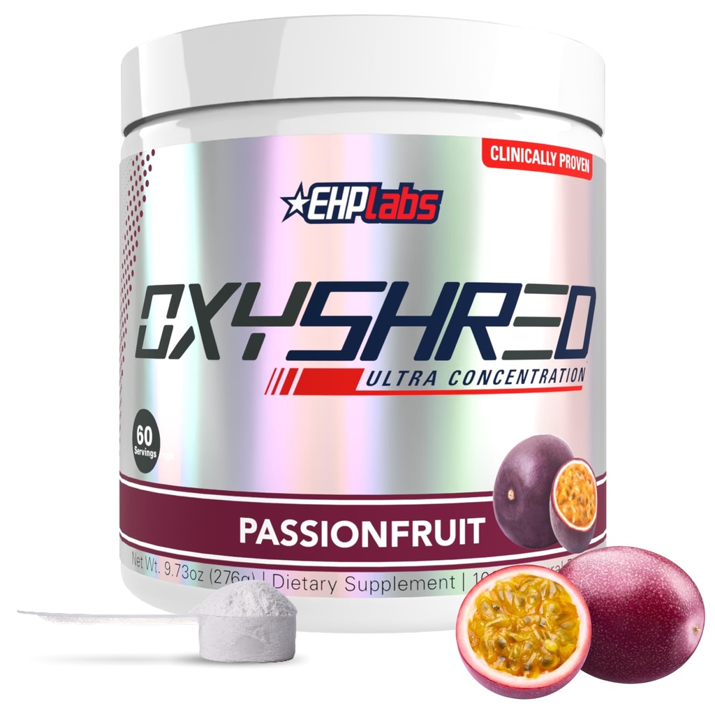 EHP Labs OxyShred pred cvičením prášok a skarding doplnok - Predworkou prášok s L glutamínom a Acetyl L karnitín, Energy Boost nápoj - musionfruit, 60 Servings