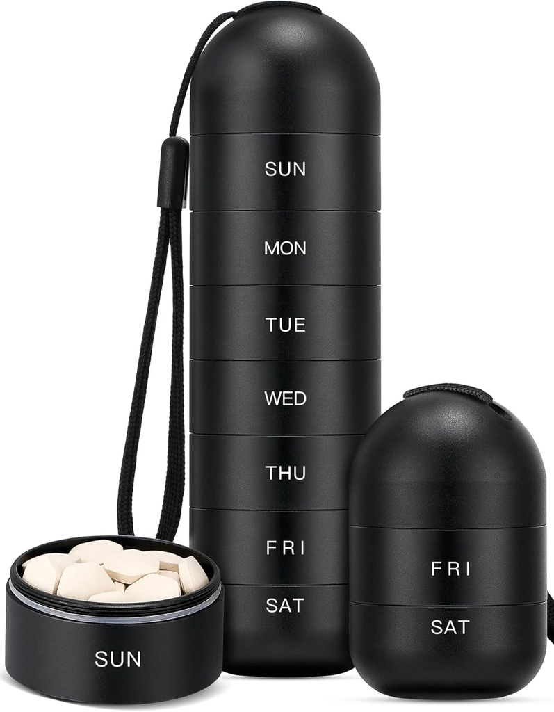Zannaki Upgrade Large Metal Travel pilulky Organizátor, vodeodolný Týždenné pilulky Box, Prenosné hliníkové zliatiny Pill Case Container, BPA Free 7 Day Daily Medicine Organizer Holder for Vitamin,Pills,Supplement