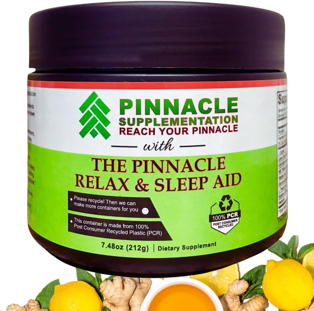 Pinnacle Relax & Sleep Supplement, Sleep Suplement with Melatonin, Valerian Root, Ashwagandha, L Theanine, Zinok, GABA & Horčík pre upokojenie, Prírodné citrónové čajové príchute (30 Servings)