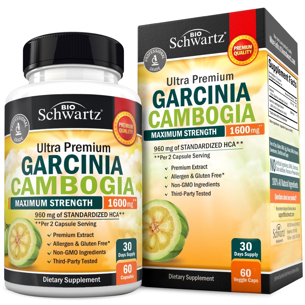 Garcinia Cambogia Tabletky na chudnutie - Maximálna sila Apetite Potlačidlo a spaľovač tukov pre mužov a ženy - 1600mg prírodný extrakt & 960mg HCA - Metabolické Booster & Carb Blocker kapsuly - 60Ct