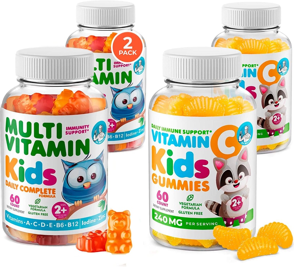 DR. MOTZ Esenciálny vitamín pár - deti Multivitamínové Gumičky Bundle (60 Počet, 2 balenia) s vitamínom C (60 počet 2 balenia)