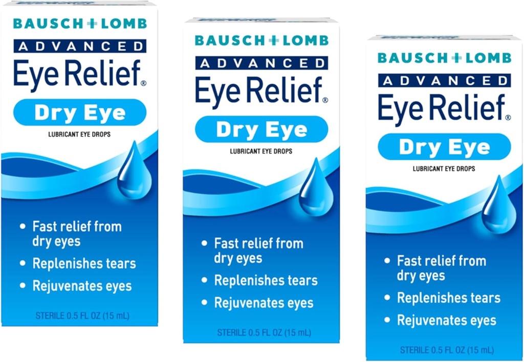 Bausch + Lomb Advanced Eye Relief, Lubricant Eye Drops for Suché oči, Hydratačné a upokojujúce, Replenishes Tears for Fast Relief, 0.5 Fl Oz