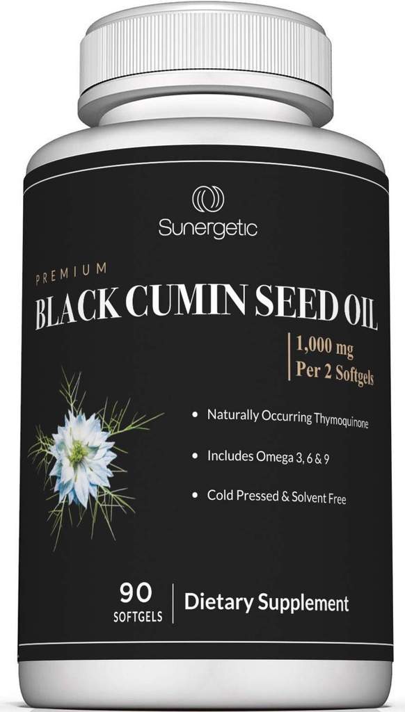 Sunergetic Premium Black Cumin Seed Oil Softgels 1 000mg Black Seed Oil Per Serving 